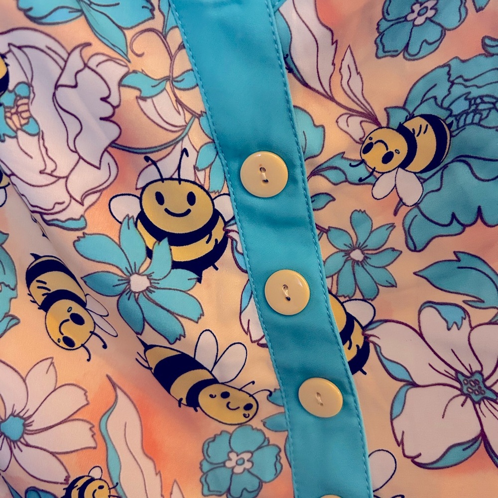 NWOT Banned Apparel Bees 🐝 US 18 poly turquoise peach sun dress - Picture 10 of 15